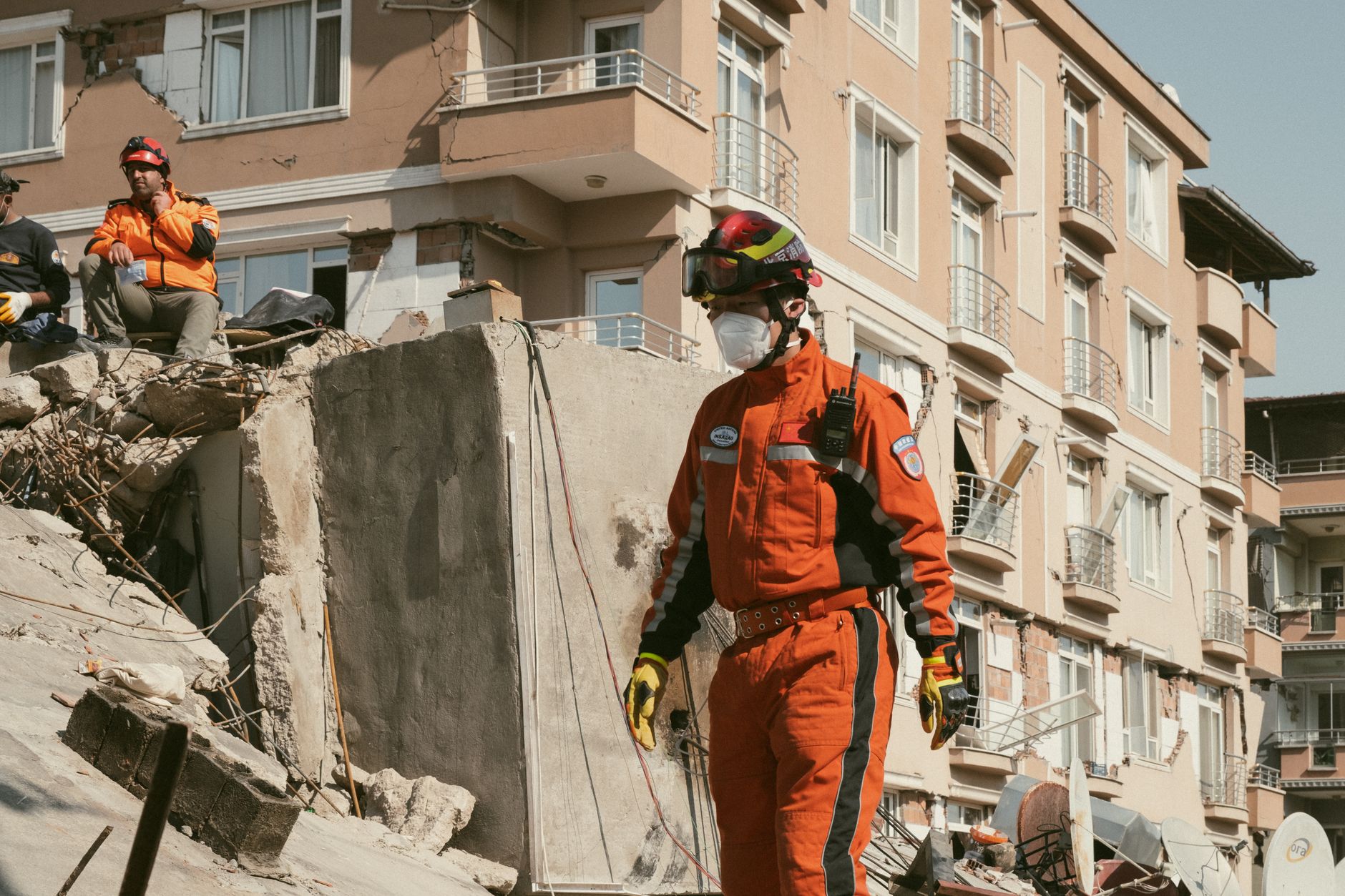 Redfora earthquake bag with N95 dust masks, emergency food, and pry bar